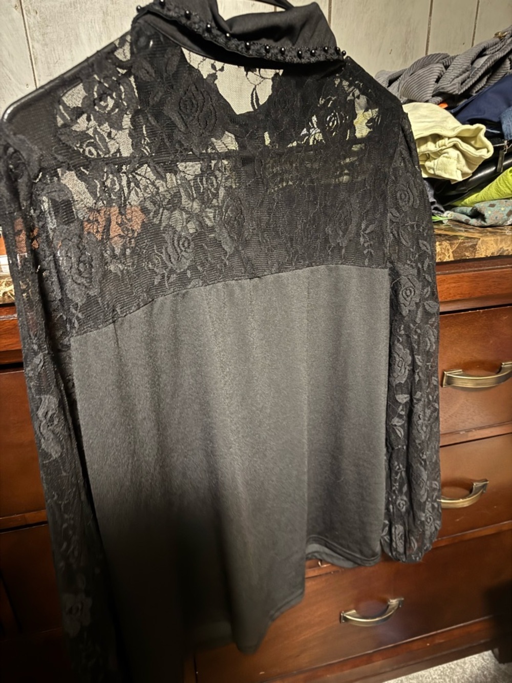 Sweet Rain Black Lace Button-Front Blouse with Beaded Collar - Picture 4 of 9